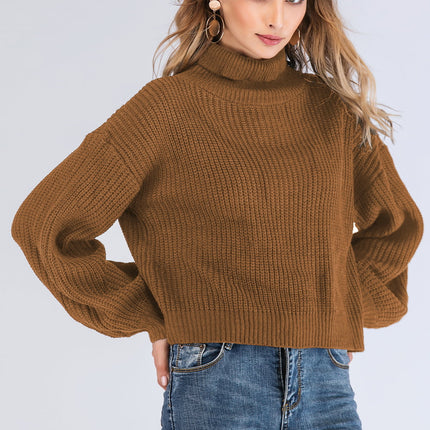 Double Take Turtleneck Rib-Knit Dropped Shoulder Sweater