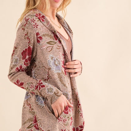 And The Why Floral Thermal Hooded Open Front Cardigan