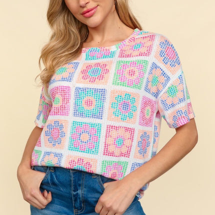 Haptics Flower Print Round Neck Short Sleeve T-Shirt