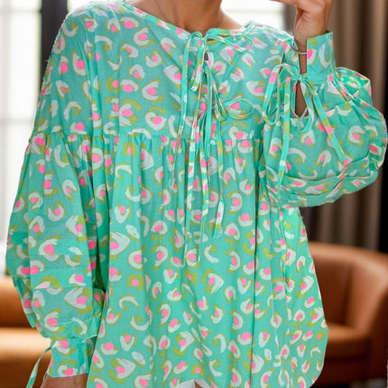 Tied Printed Long Sleeve Blouse