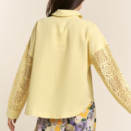 J.NNA Button Down Lace Long Sleeve Waffle Shirt