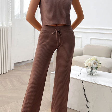 Ribbed Round Neck Top and Pants Set