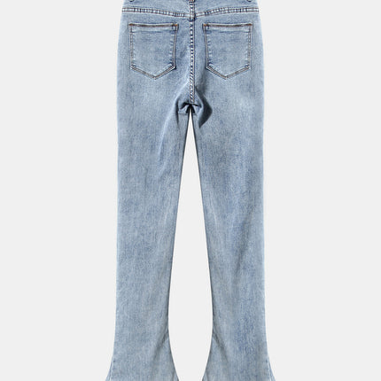 Buttoned Bootcut Jeans with Pockets