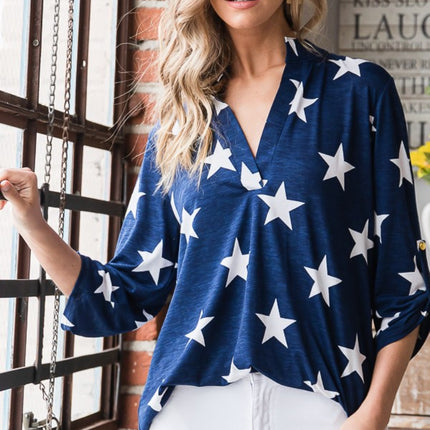 Heimish Full Size Roll-Tab Sleeve Star Print Top