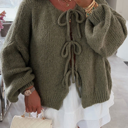 Tied Long Sleeve Dropped Shoulder Cardigan