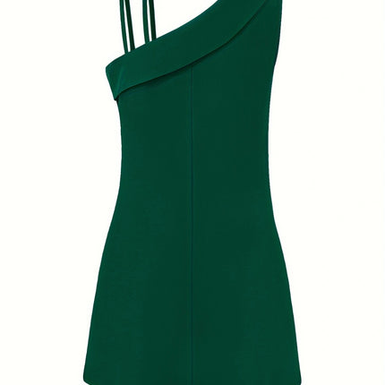 Asymmetrical Neck Sleeveless Mini Dress