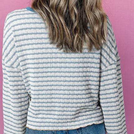 Striped Round Neck Dropped Shoulder Long Sleeve Top