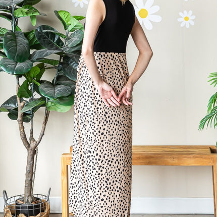 Heimish Full Size Slit Animal Print V-Neck Wide Strap Dress