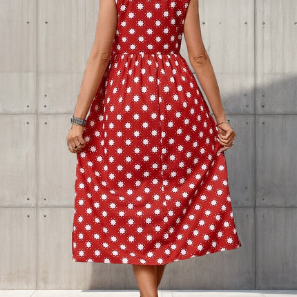 Printed V-Neck Sleeveless Midi Dress