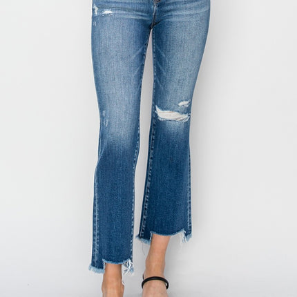 RISEN Full Size Frayed Step Hem Ankle Straight Jeans