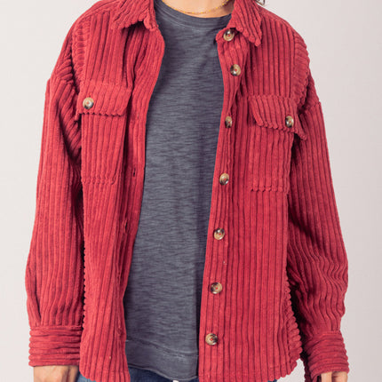 Button Up Long Sleeve Corduroy Jacket