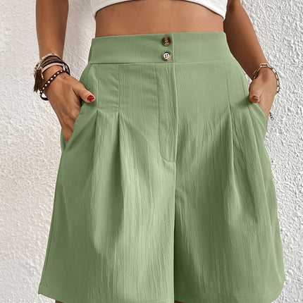 Pocketed Half Elastic Waist Shorts