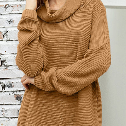 Side Slit Turtleneck Long Sleeve Sweater