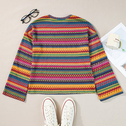 Contrast Round Neck Long Sleeve Top