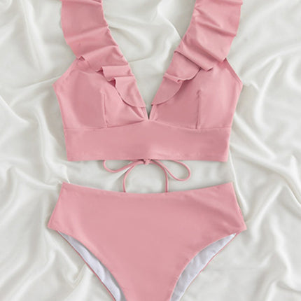 Ruffled V-Neck Sleeveless Two-Piece Swim Set