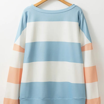 Contrast Color Block Round Neck Long Sleeve Top