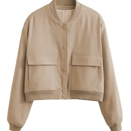 Pocketed Snap Down Baseball Collar Jacket