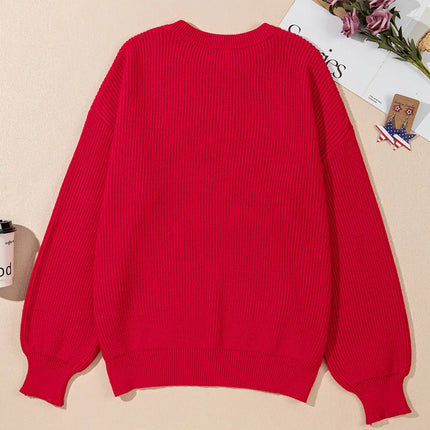 Plus Size Contrast Letter Round Neck Long Sleeve Sweater