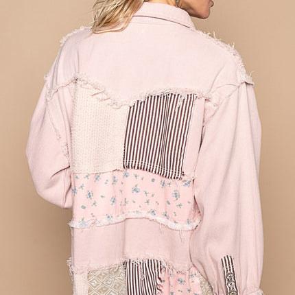 POL Raw Hem Patchwork Dropped Shoulder Jacket