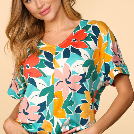 Haptics Printed V-Neck Short Sleeve Top