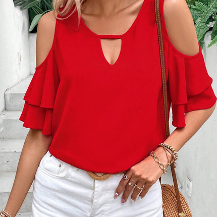 Cold Shoulder Flounce Sleeve Blouse