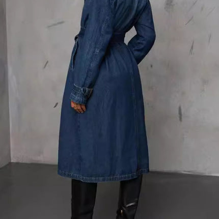 Button Up Long Sleeve Longline Denim Jacket
