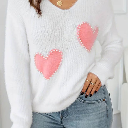 Heart V-Neck Long Sleeve Sweater