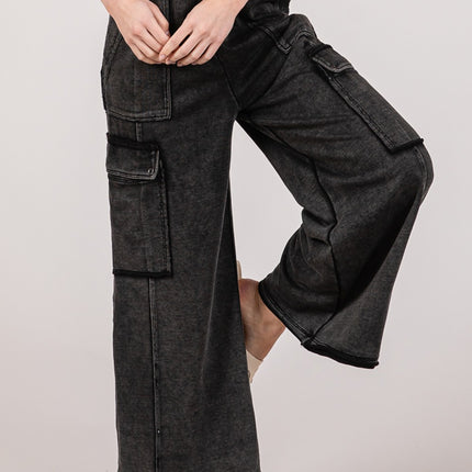 SAGE + FIG Knit Terry Mineral Wash Wide Leg Pants