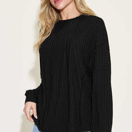 Basic Bae Full Size Ribbed Round Neck Long Sleeve T-Shirt