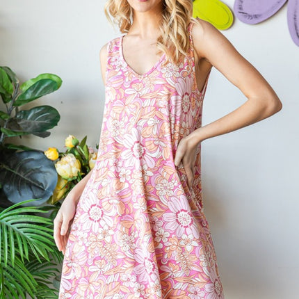 Heimish Full Size Floral V-Neck Tank Dress with Pockets