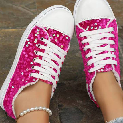 Sequin Round Toe Flat Sneakers