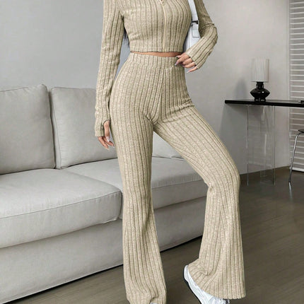 Zip Up Long Sleeve Top and Pants Set