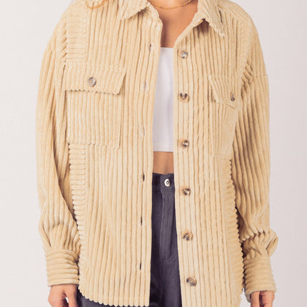 Button Up Long Sleeve Corduroy Jacket