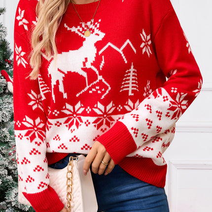 Angel Wings Deer Pattern Round Neck Long Sleeve Sweater