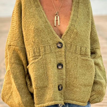 Pocketed V-Neck Button Up Cardigan