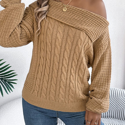 Cable-Knit One Shoulder Long Sleeve Sweater