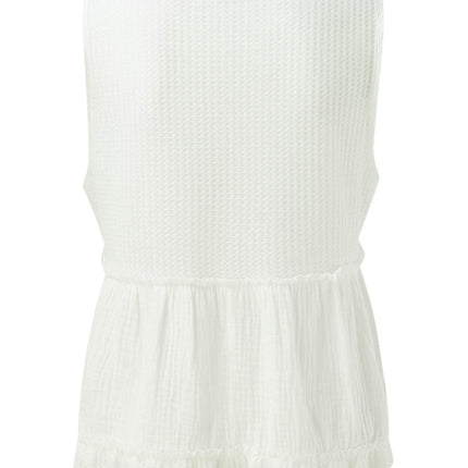 Waffle-Knit Frill V-Neck Tank