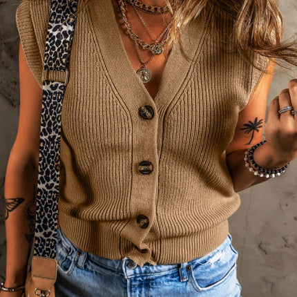 Button Up V-Neck Sweater Vest