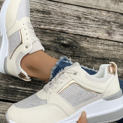 Lace-Up Rhinestone Wedge Sneakers