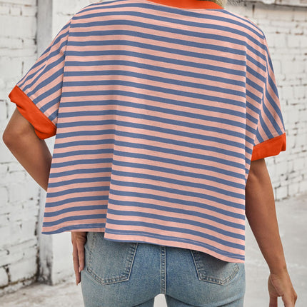 Lovelet Striped Round Neck Short Sleeve T-Shirt