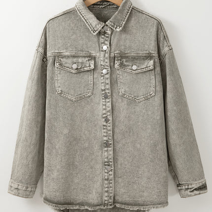 Raw Hem Button Up Denim Jacket