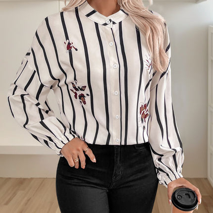 Perfee Striped Collared Neck Long Sleeve Shirt