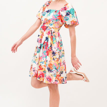 And The Why Square Neck Puff Sleeve Floral Dress