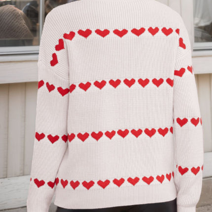 Heart Round Neck Long Sleeve Sweater