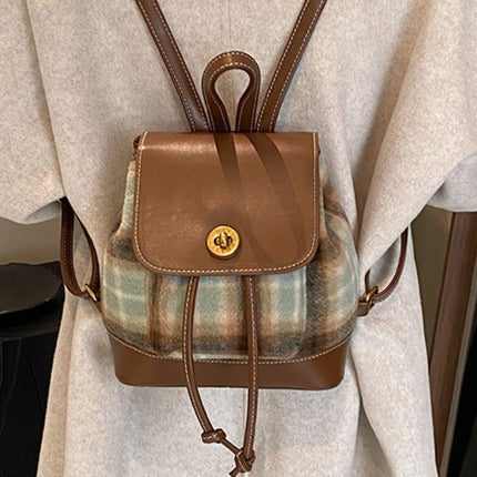 PU Leather Drawstring Plaid Backpack Bag