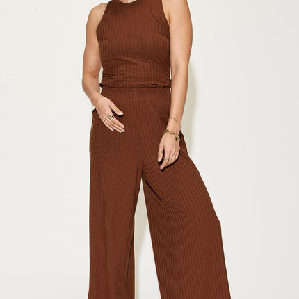 Basic Bae Full Size Ribbed Tank and Wide Leg Pants Set