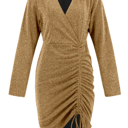 Ruched Heathered Surplice Long Sleeve Mini Dress