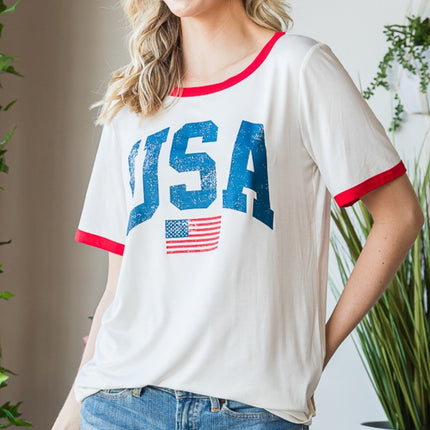 Heimish Full Size USA Contrast Trim Short Sleeve T-Shirt