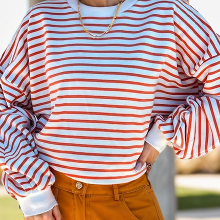 Striped Dropped Shoulder Long Sleeve Sweatshirt - Vickie Lynn's