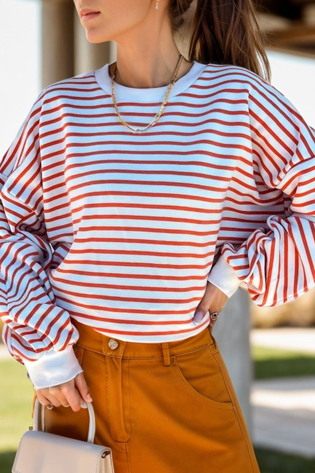 Striped Dropped Shoulder Long Sleeve Sweatshirt - Vickie Lynn's